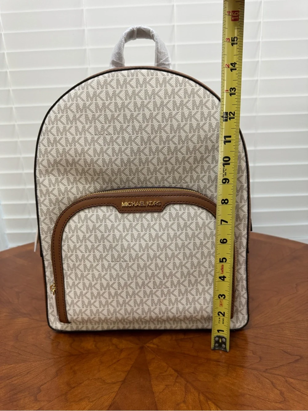 Michael Kors Cream Logo Backpack with Brown Trim